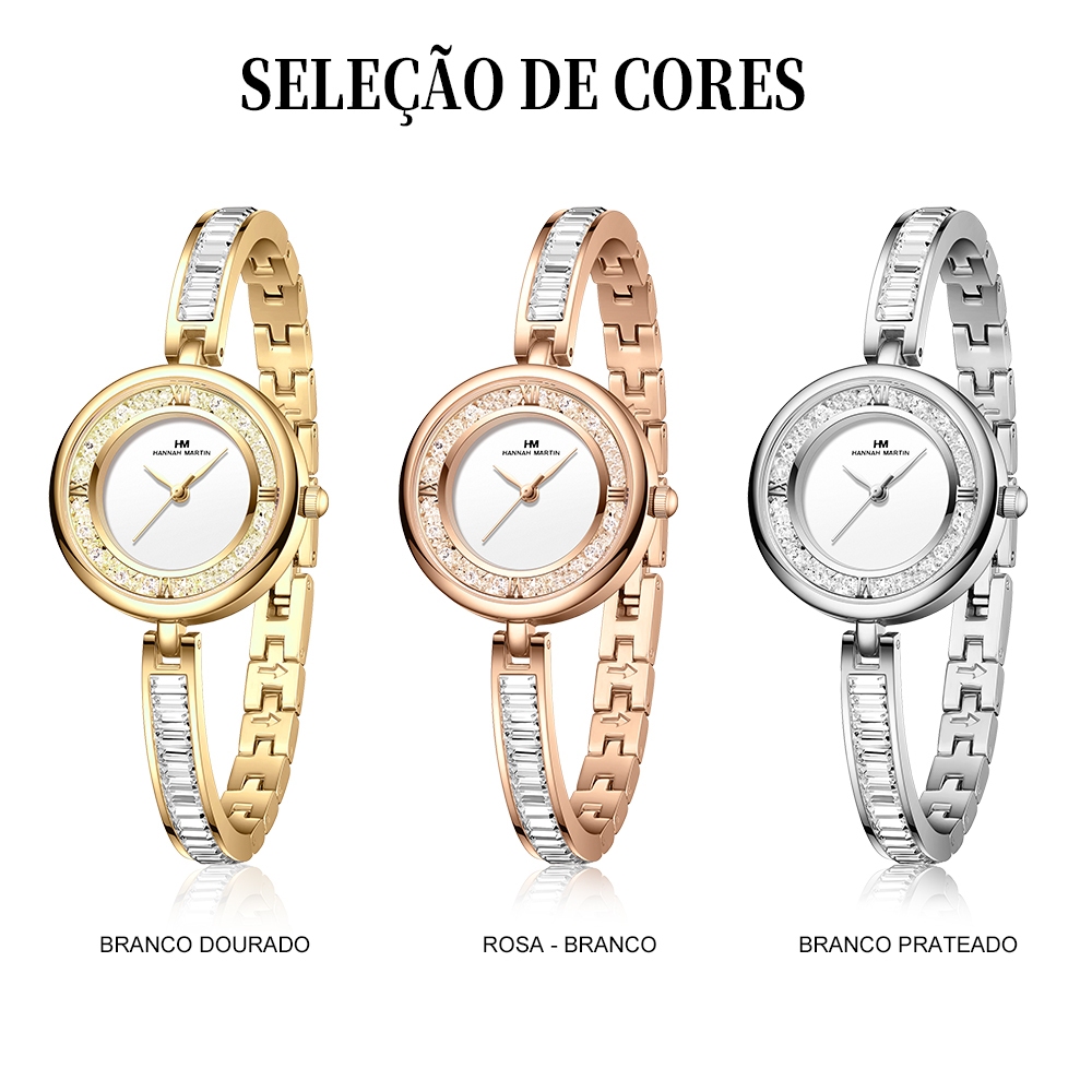 Hannah Martin Relogio Feminino Pulseira De Diamante Estilo Corrente À Prova D'água Relógios Originais Para Meninas