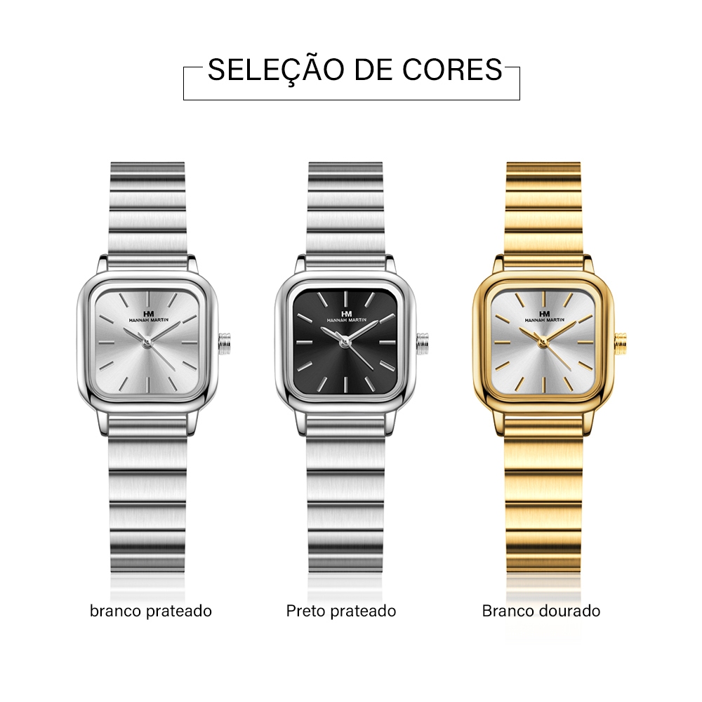 Hannah Martin Relógio Feminino Aço Inoxidável, À Prova d'Água Original, Estilo Casual