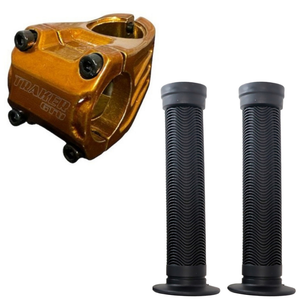 Mesa Avanço Suporte Guidão 31.8mm 45mm Mtb Bike Ahead Set Dourado + Manopla GiosBmx Freeride DH Punho Giosbr 150mm (CORE