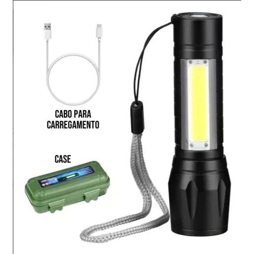 Mini Lanterna Tatica Com Led E Zoom Recarregável Usb Envio Rápido caixa verde