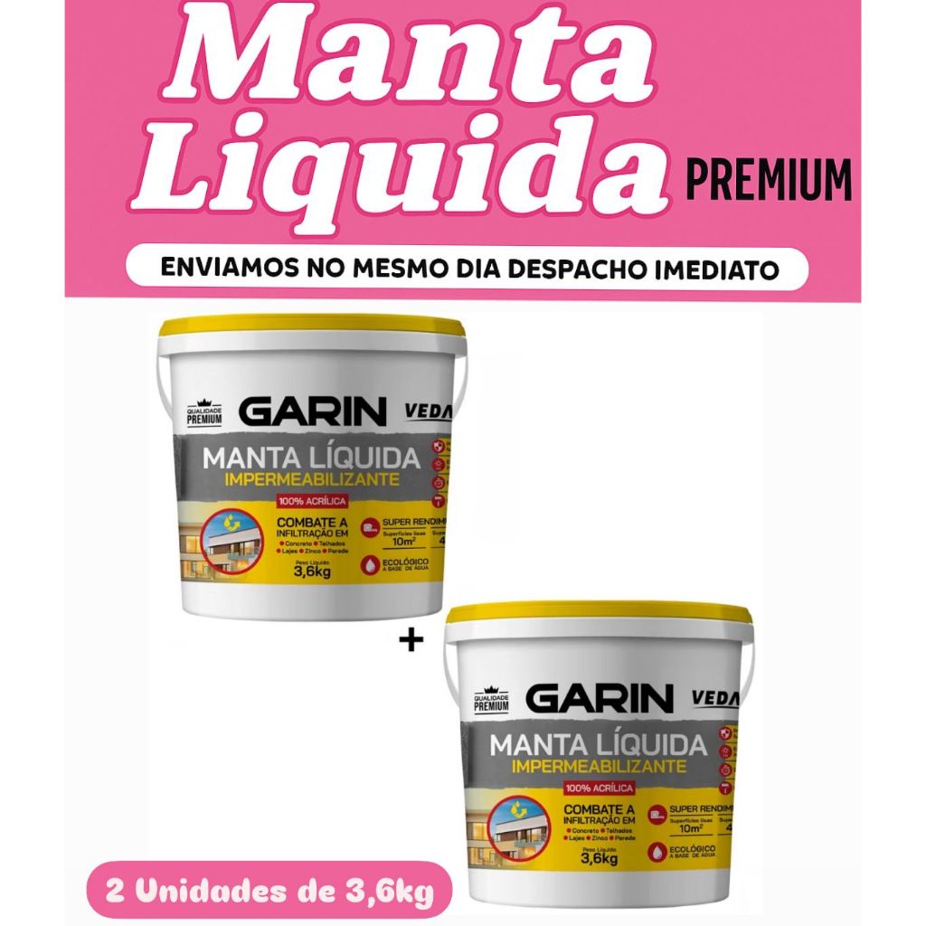 2 Mantas Borracha Líquida 3,6kg Premium Impermeabilizante Garin combate a infiltração