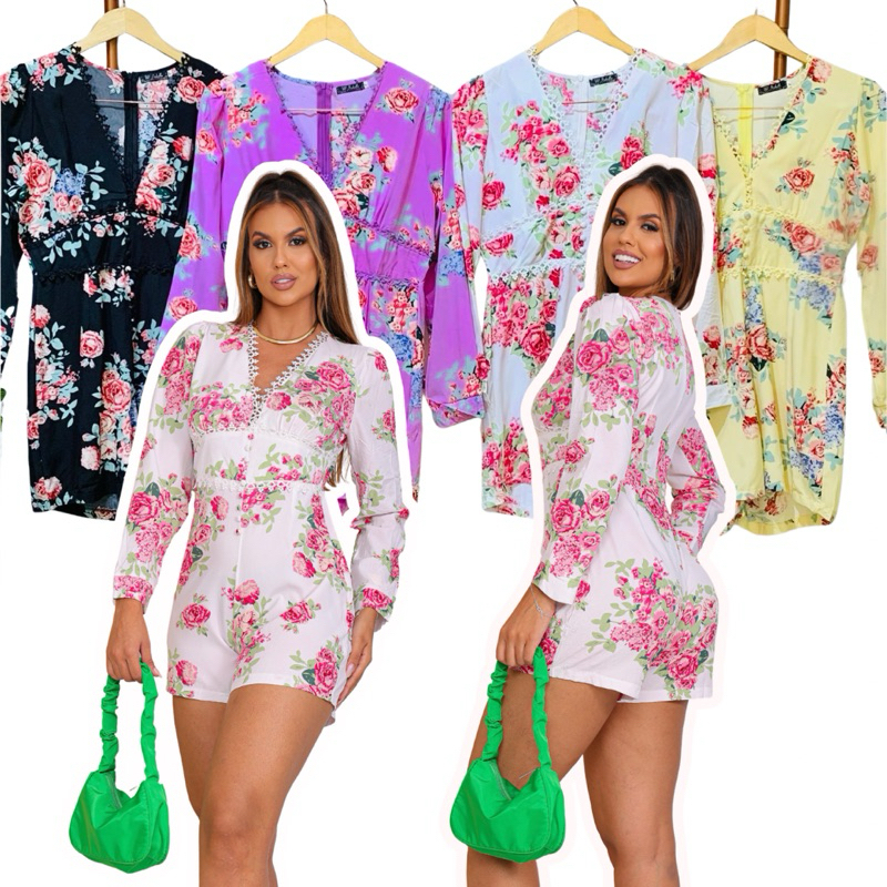 Macaquinho Feminino Luxo, Muito Lindo Delicado Com Rendas e Botões Macacão Curto em Oferta na Shopee