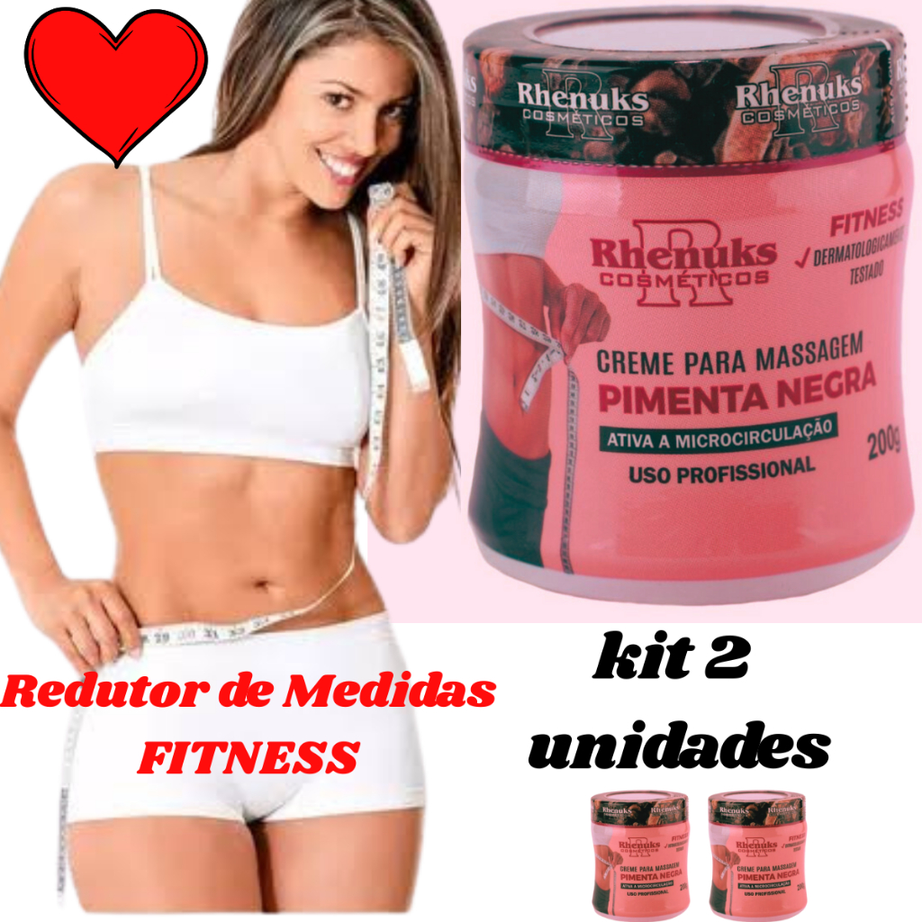CREME DE MASSAGEM CORPORAL REDUTOR DE MEDIDAS PIMENTA NEGRA, KIT 2 x 200grs – Ativador da Circulação - Rhenuks