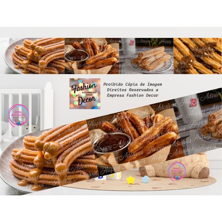 Faixa Adesiva Decoração Churros Confeitaria Carrinho Loja Doceria Food Truck Bolos Cakes Doceria