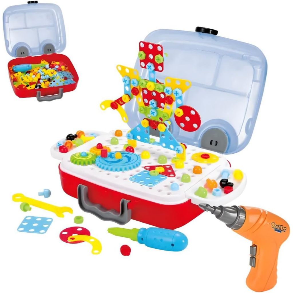 Kit Ferramenta Infantil Monta Desmonta Maleta Criativa + Parafusadeira e +100 Peças - ENVIO IMEDIATO