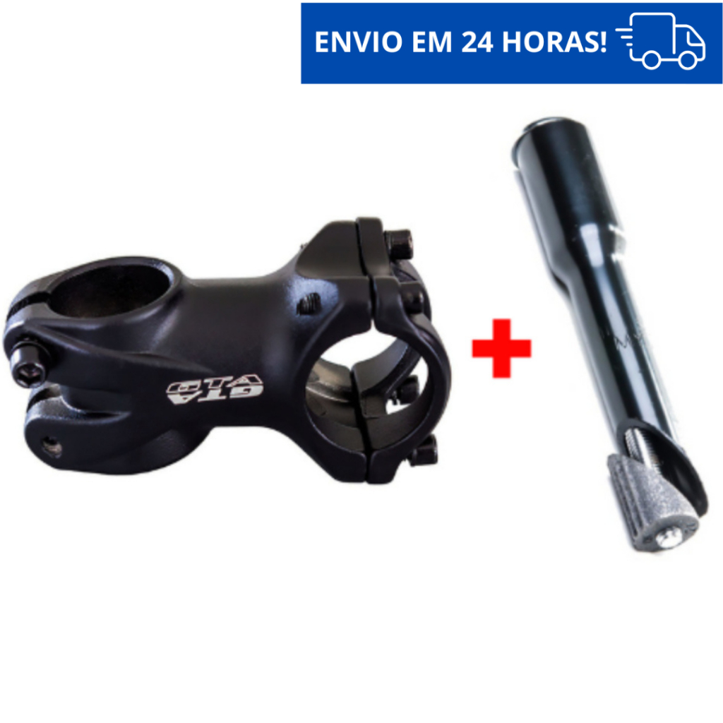 Mesa Suporte de Guidão Bike GTA 7º PRETO 60mm 31.8mm Avanço Bicicleta Aluminio + Adaptador de Aço 21.1mm