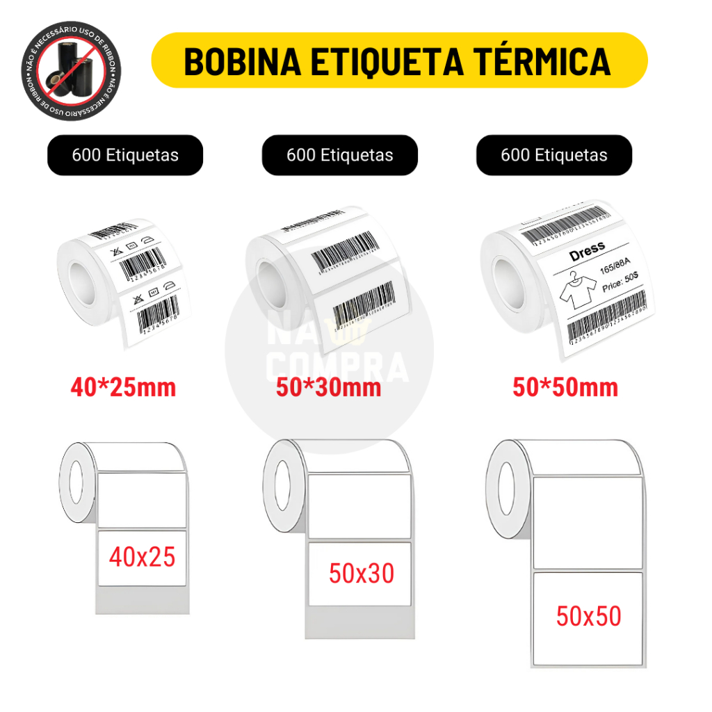 Rolo Etiqueta Térmica Adesiva 50x50mm 50x30mm 40x25mm (1 Coluna) em Oferta na Shopee