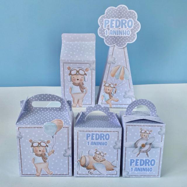 Personalizados Ursinho Aviador (PEGUE E MONTE) - kit festa - lembrancinha - aniversario - caixinhas personalizadas em Oferta na Shopee