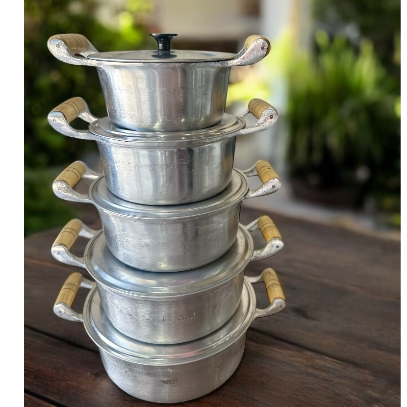 Jogo De Panela Com 5 Panelas De Aluminio Fundido Kit 5 Panelas Batido Panela Grossa Cabo De Madeira