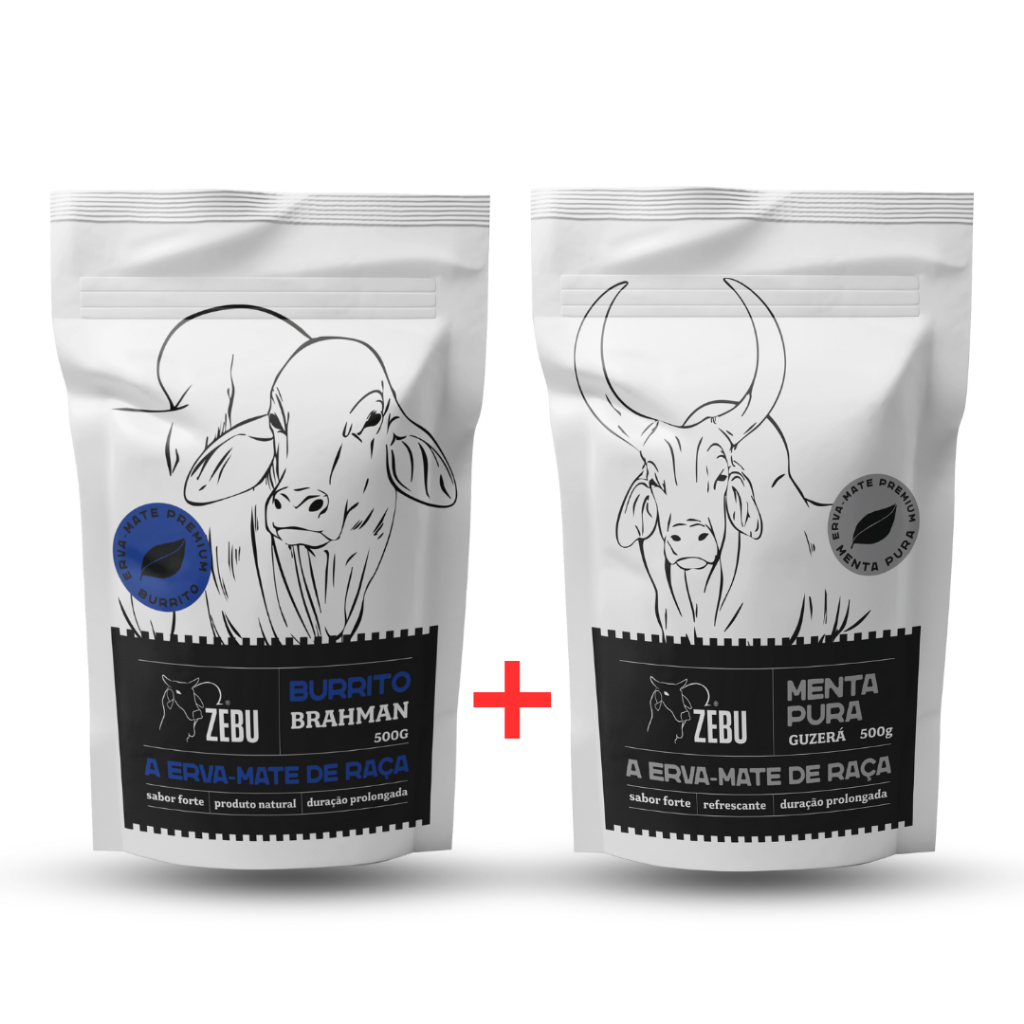 Kit 02 UNIDADES ERVA DE TERERÉ ZEBU - 1 BURRITO BRAHMAN + 1 MENTA PURA GUZERÁ 500g
