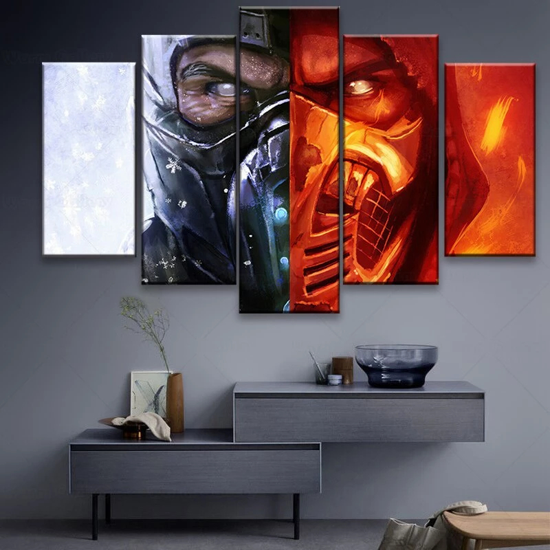 Quadro Decorativo Mortal Kombat Liu Kang Scorpion Sub-Zero Luta Fatality Jogo Gamer Ação