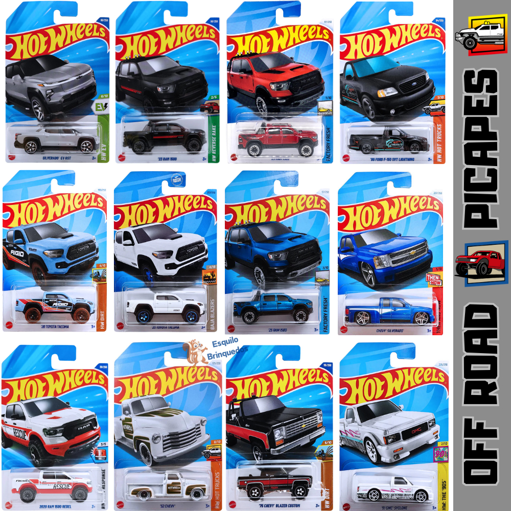 Hot Wheels picape caminhonete jeep off road toyota ram range rover pajero silverado