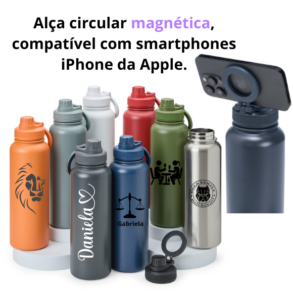 Garrafa Termica 1,2 Litros Personalizado seu Nome Logo ou Sua Marca e Alça circular magnética
