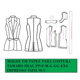 MOLDE, MODELAGEM DE COLETE BLAZER ALFAIATARIA  CAVADO PARA COSTURA EM PAPEL 90 GM  HSTZ-041
