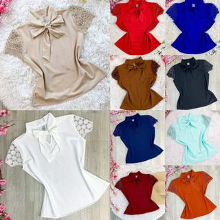 Blusa Plus size G1 G2 G3 Com Laço Manga Curta Renda Moda Feminina -082