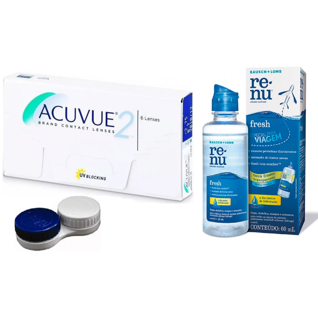 Lente De Contato Acuvue 2 Renu 60ml Estojo Johnson Incolor Com Grau