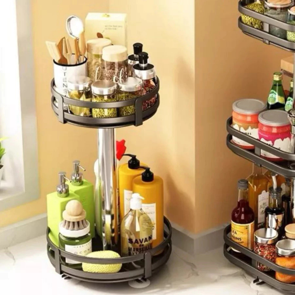 Organizador 360° Giratório Multiuso Preto Compacto Prático e Elegante para Cozinha Banheiro e Escritório