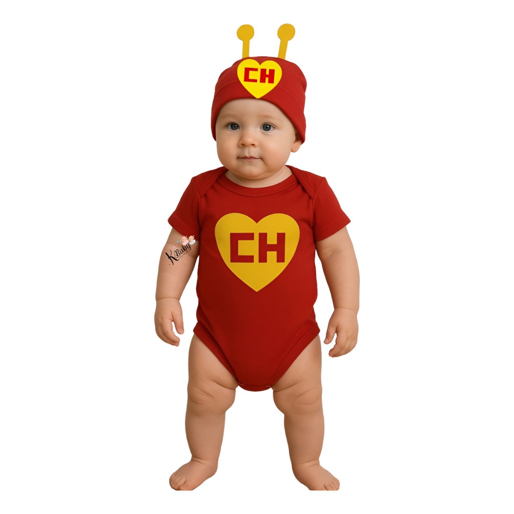 Body Bebê Tématico + Touca Chapolin Mêsversario Fantasia Menino