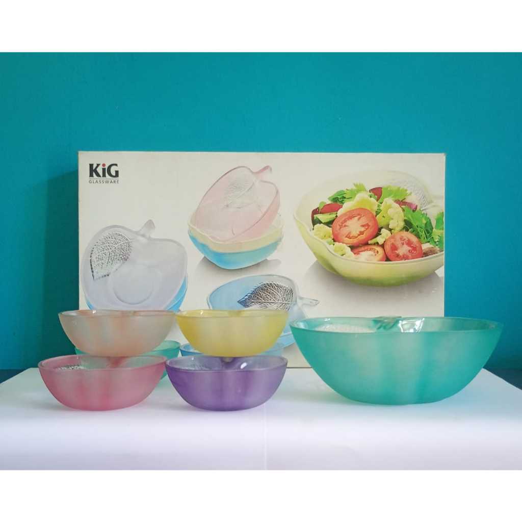 Conjunto de tigela / saladeira e bowls em vidro Satine em forma de maçã - Indonésia