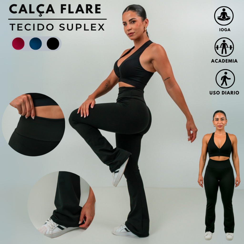 Calça Feminina Legging Flare Bailarina Suplex Cintura Alta Boca de Sino em Oferta na Shopee