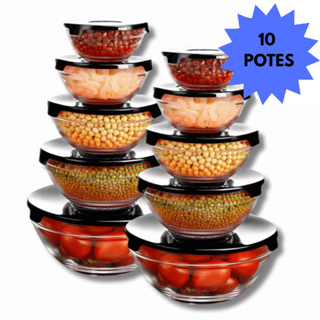 Kit Conjunto De Potes 10 Peças Vidro Resistente Organizadores De Cozinha Multiuso em Oferta na Shopee