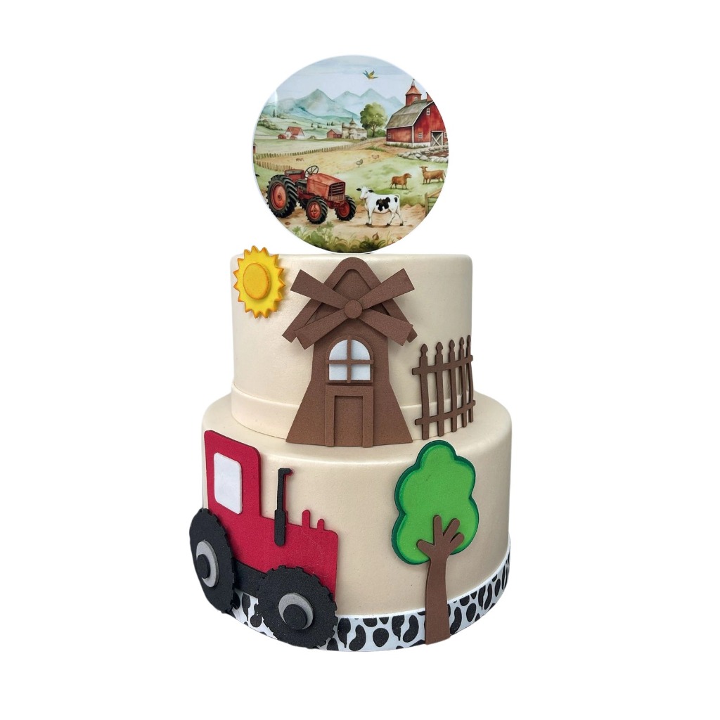 Bolo fake Fazendinha Bege 2 Andares Decorativo em Oferta na Shopee