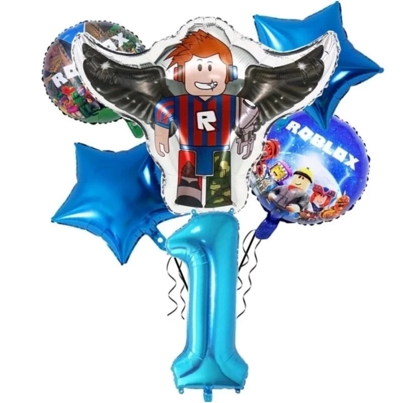 Kit c/6 Balões Metalizado Roblox Corpo 52cm + Redondo 45cm + Estrelas 45cm + Número 40cm