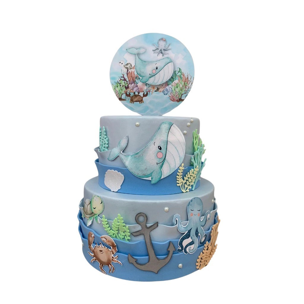 Bolo Fake Fundo do Mar Aquarela Decorativo 2 andares em Oferta na Shopee