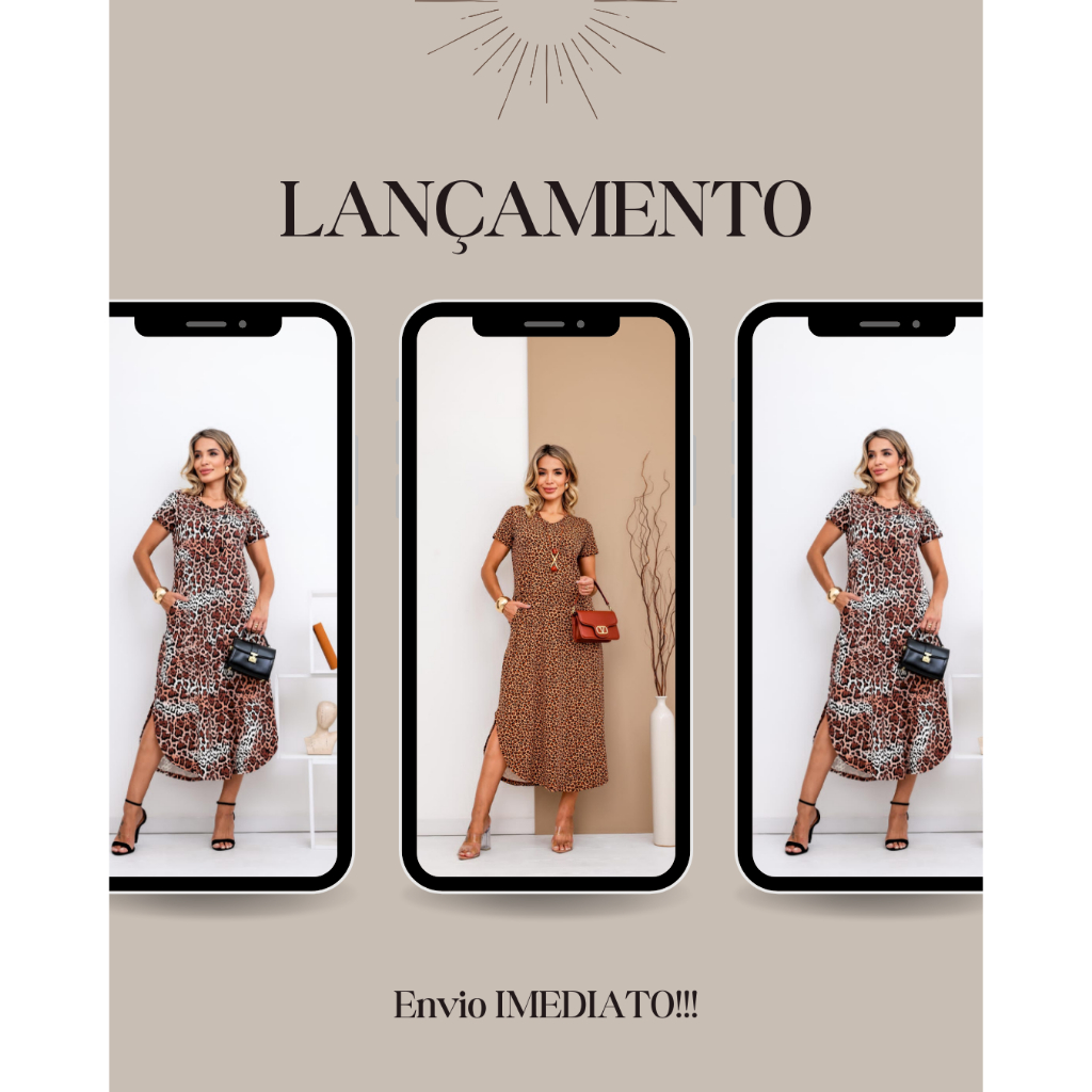 Vestido midi Vestido Longo Feminino Estampa de Animal Plus Size Moda Feminina Vestido Midi Feminino Estampado Com Bolso