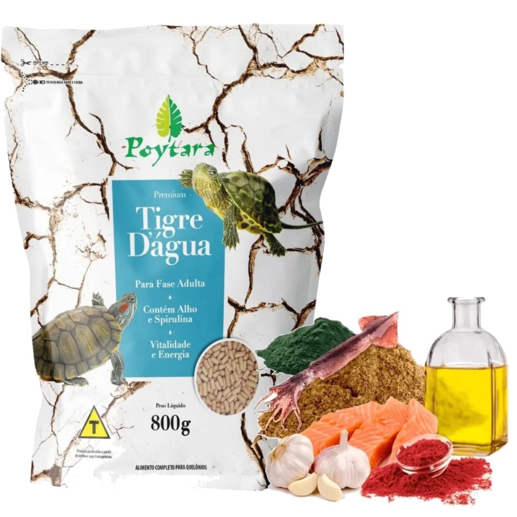 Ração Para Tartarugas Aquaticas Poytara Tigre Dágua Saco 800g Bag -  Para tartaruga Adultas Poytara