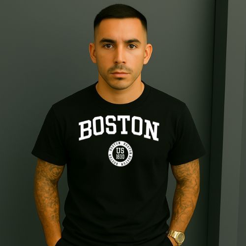 Camiseta básica Estampada BOSTON 100% algodão lisa fio 30.1 Academia Fresca e Confortável