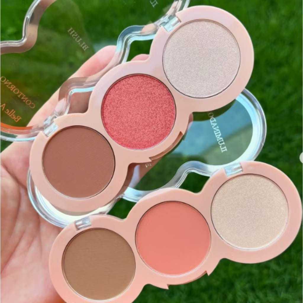 Paleta De Blush, Iluminador e Contorno Trio Facial Maquiagem Belle Angel