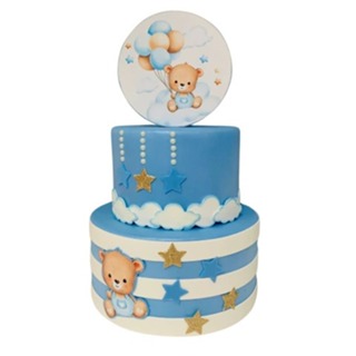 Bolo Cenográfico Ursinho Aquarela Azul Baby em Oferta na Shopee