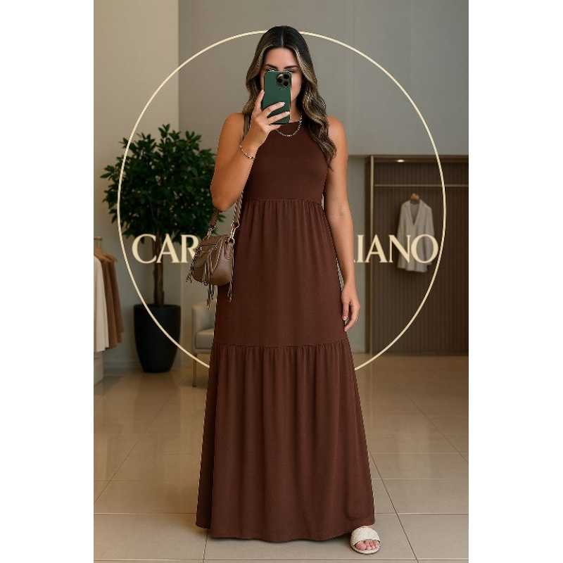 Vestido Feminino Longo Cavado 3 Marias Marrom Inverno 502