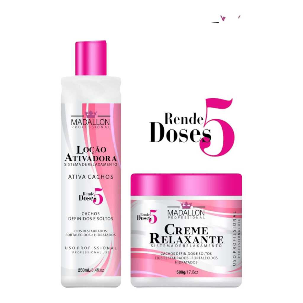 Guanidina Madallon Kit Relaxamento – Creme 500g + Ativador 250ml – Cachos Definidos, Fios Soltos e Hidratados