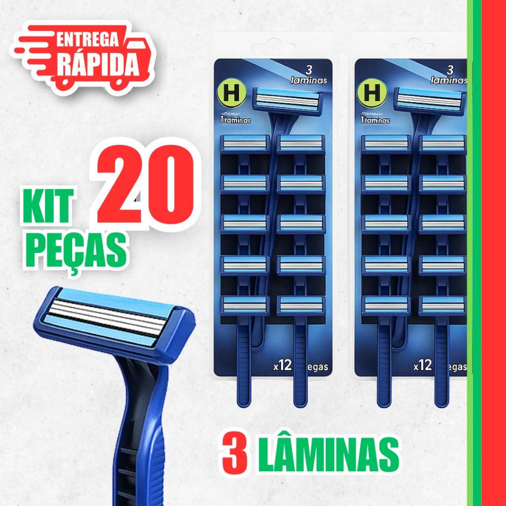 20 Prestobarbas Aparelhos Barbear 3 Lâminas Com Fita Lubrificante Barbeado Descartável PROMO