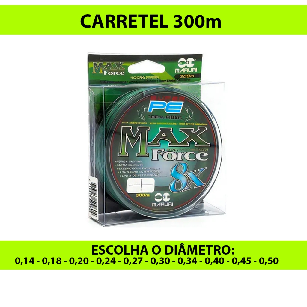 Linha Pesca Multifilamento 8X 300m Maruri Max Force (Escolha Diâmetro) Linha 8 Fios Isca Artificial