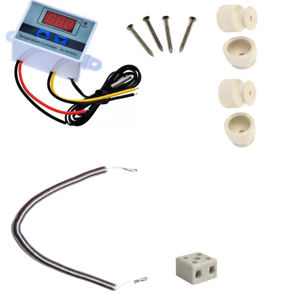 Kit chocadeira incubadora criadeira controlador temperatura resistência isoladores conector parafusos 110v ou 220v