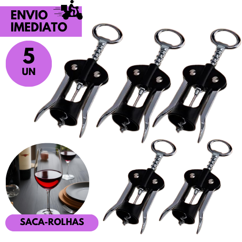 Kits 5 ou 2 Saca-Rolha com Abridor de Garrafa 2 em 1 – Utensílio Prático para Vinhos e Bebidas SQ