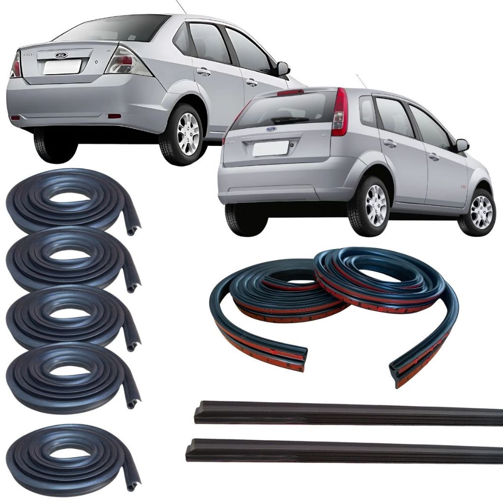 Kit Completo Vedação 4 Portas Mala Pingadeira Friso de Teto Ford Fiesta 2003 até 2012 HATCH E SEDAN