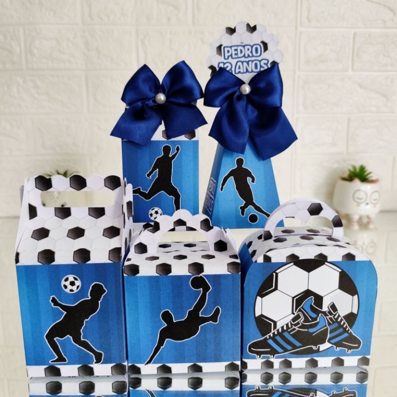 Kit Caixinhas Futebol Azul/Branco - Lembrancinhas Personalizadas | Mimos | Kit Festa | Personalizados (PEGUE E MONTE)