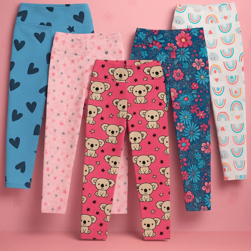 Kit de 3 Calças Legging infantil  menina meia estação ENVIO DE ESTAMPAS SORTIDAS