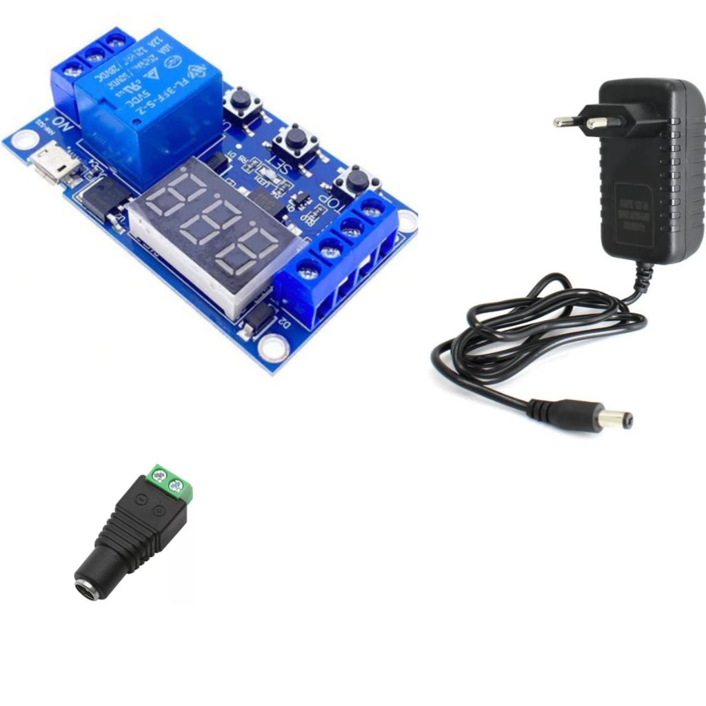 Relé Temporizador Timer Ajustável Até 999 Minutos 5v~30v Chocadeira com fonte e adaptador