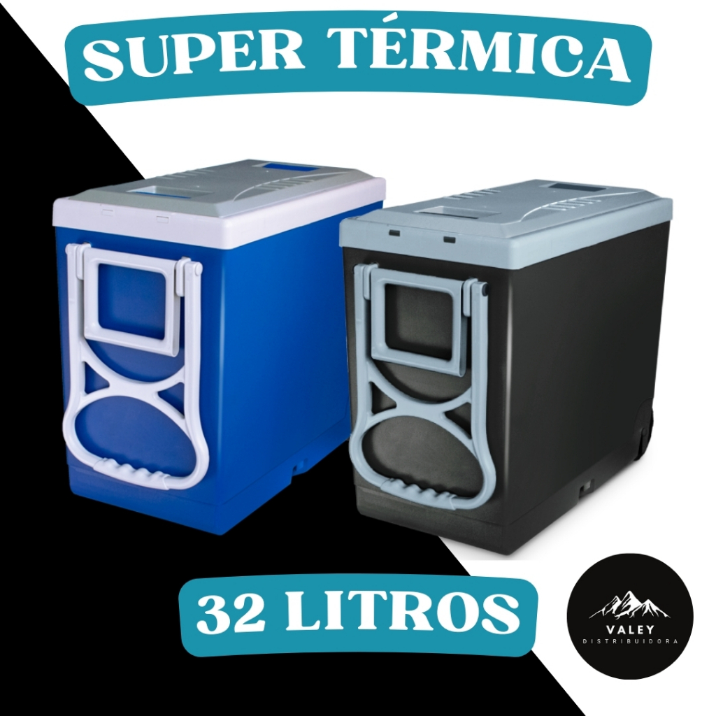 SUPER TÉRMICA CINZA E PRETA 32 LITROS COM ALÇAS PARA TRASNPORTE E RODINHAS em Oferta na Shopee