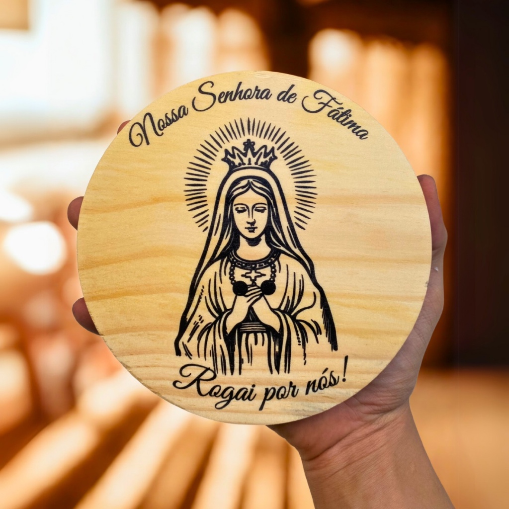 PORTA ALIANÇA PARA CASAMENTO EM MADEIRA RELIGIOSO NOSSS SENHORA DE FÁTIMA