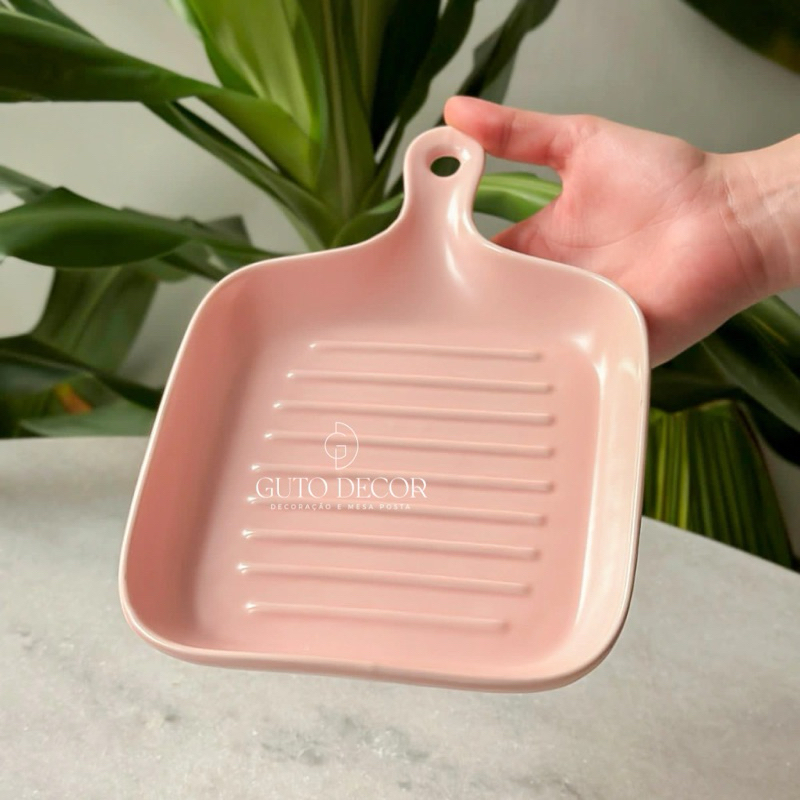 Travessa Bandeja Panelinha em Cerâmica Rosa 22cm