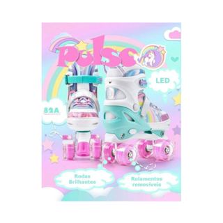 Patins ROLLER infantis arco-íris de 4 rodas com luzes LED e piscantes, modelo PREMIUM em Oferta na Shopee