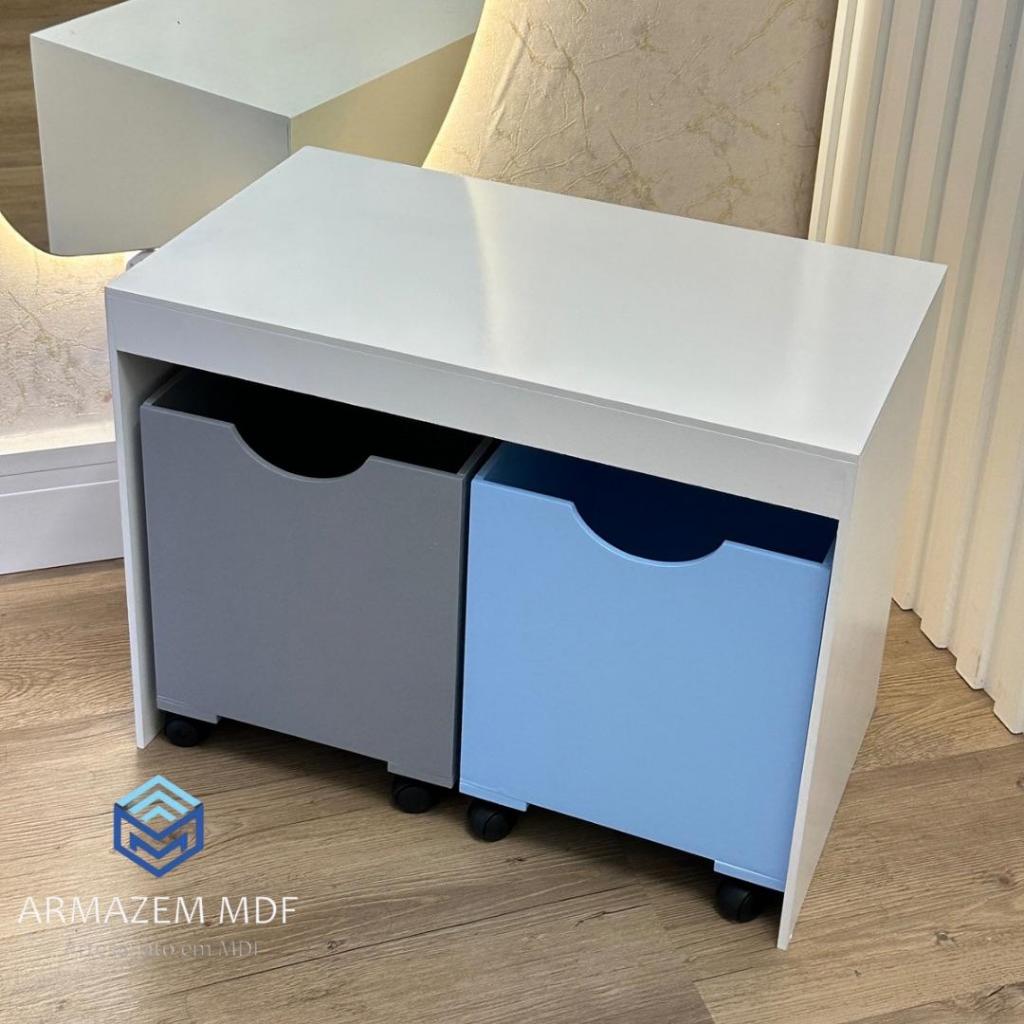 Organizador de Brinquedos Bancada Infantil 2 Gavetas Com Rodinhas em MDF