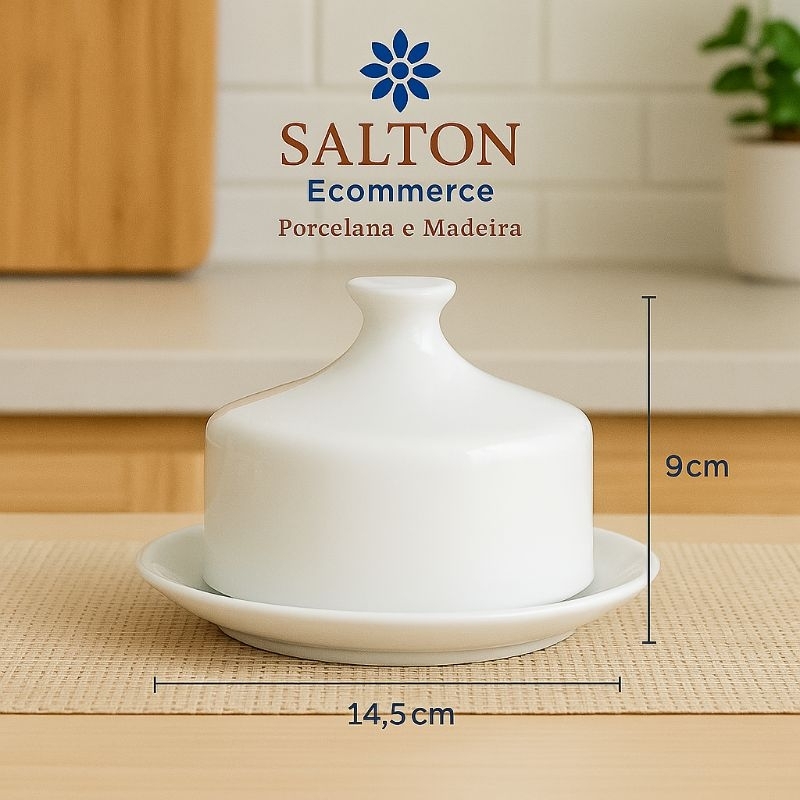 Manteigueira de Porcelana Branca com Tampa – Elegante para Café da Manhã, Mesa Posta e Dec...