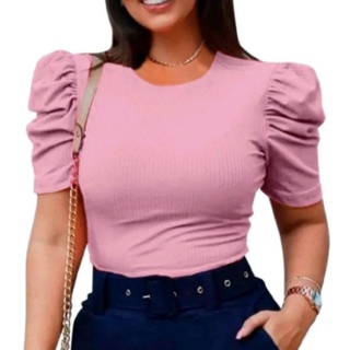 Blusa feminina blusinha  manga princesa blusas manga curta em Oferta na Shopee